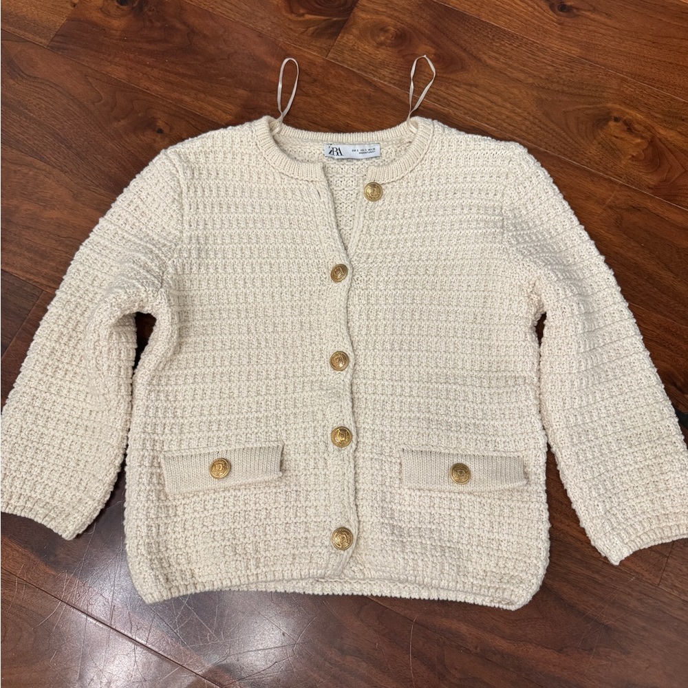 Zara Cream Knit Cardigan with Gold Buttons